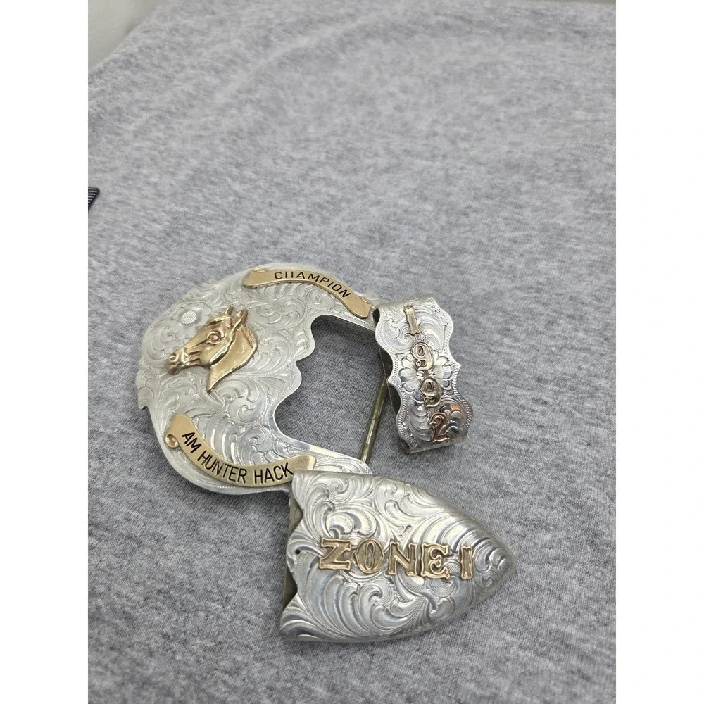 1992 Wage Trophy Belt Buckle 3 Piece Set Hunting Champion Sterling Overlay